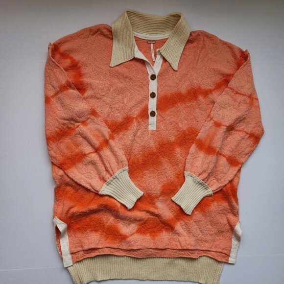 Free People Sweaters - Free People Oversized Orange Peach Polo Sweater Comfy Classic Prep Casual Cute